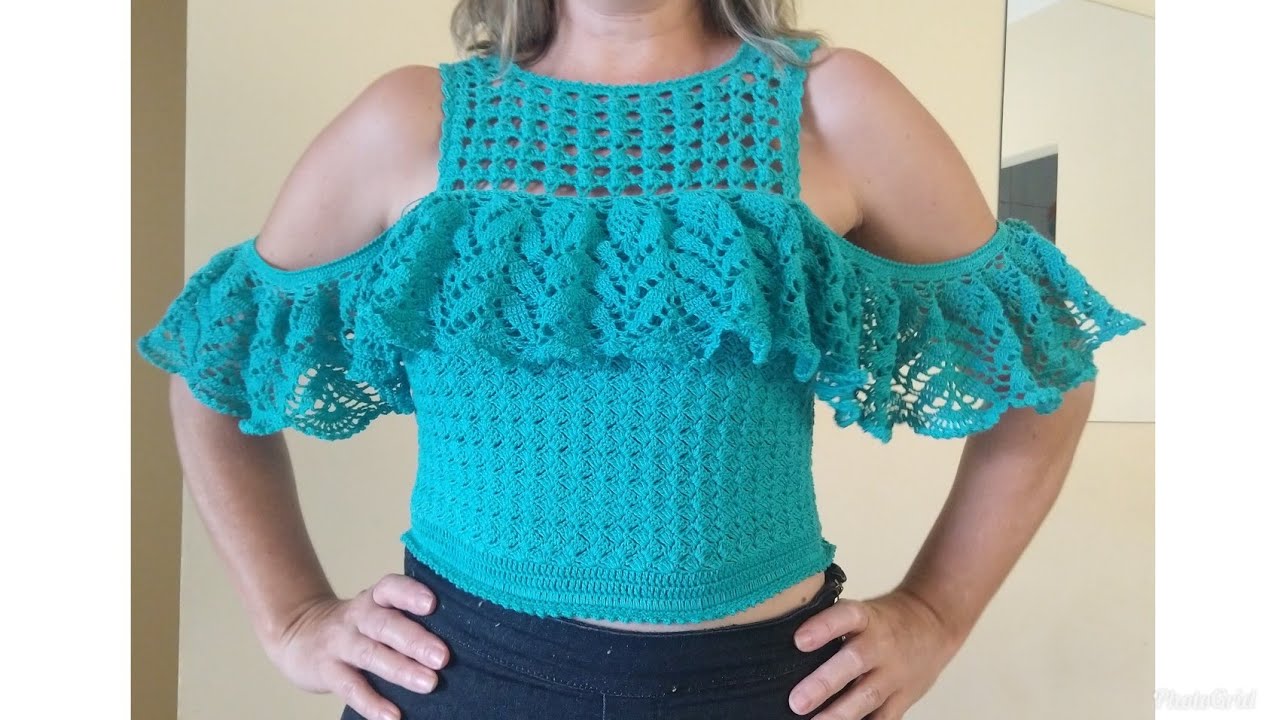 Cropped de crochê com babado PARTE 1
