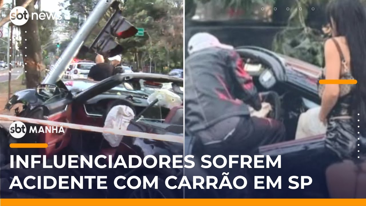 Influenciadores Bia Miranda e Gato Preto se envolvem em acidente com carro de luxo | #SBTManhã