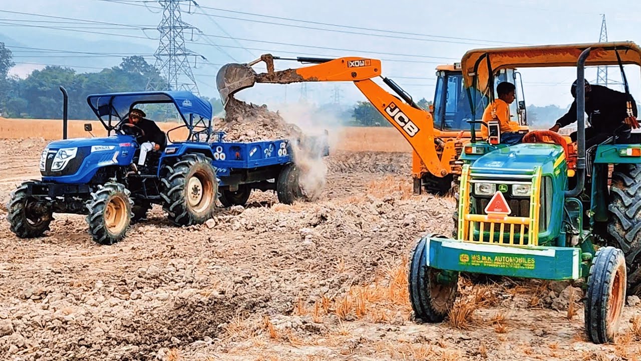 JCB 3dx | TATA 2518 Tipper | Swaraj 855 Fe | New Holland 3630 Loaded Trolly Pulling by Mahindra