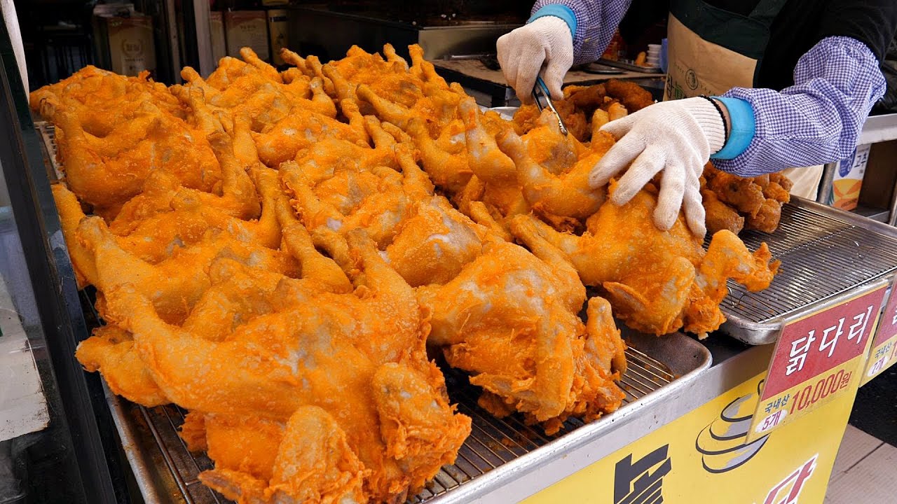 300 проданных в день !! Оригинальная корейская курица с чесноком. / korean street food