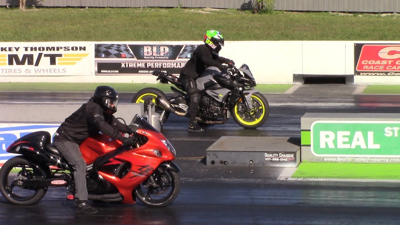 Yamaha FZ10 vs Suzuki Hayabusa and GSXR 1/4 Mile