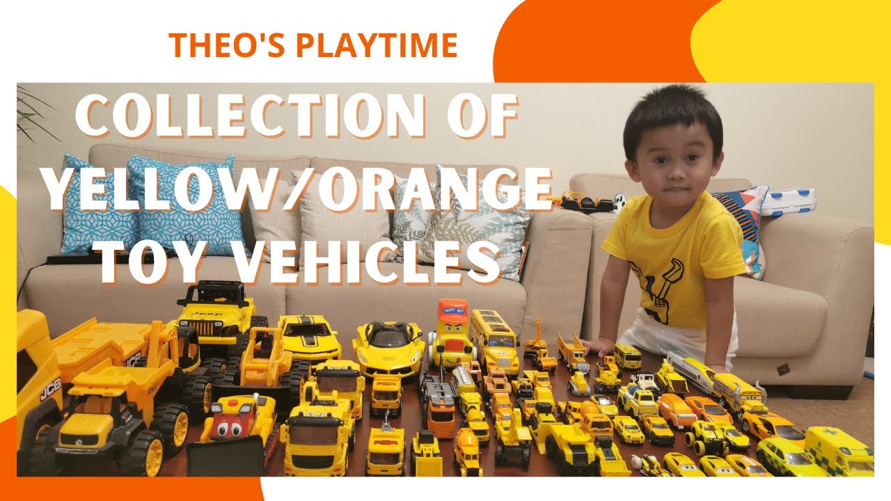Yellow and Orange Toy Vehicles Collection | Pretend Play with Mom & Dad | Theo's Toy Hub