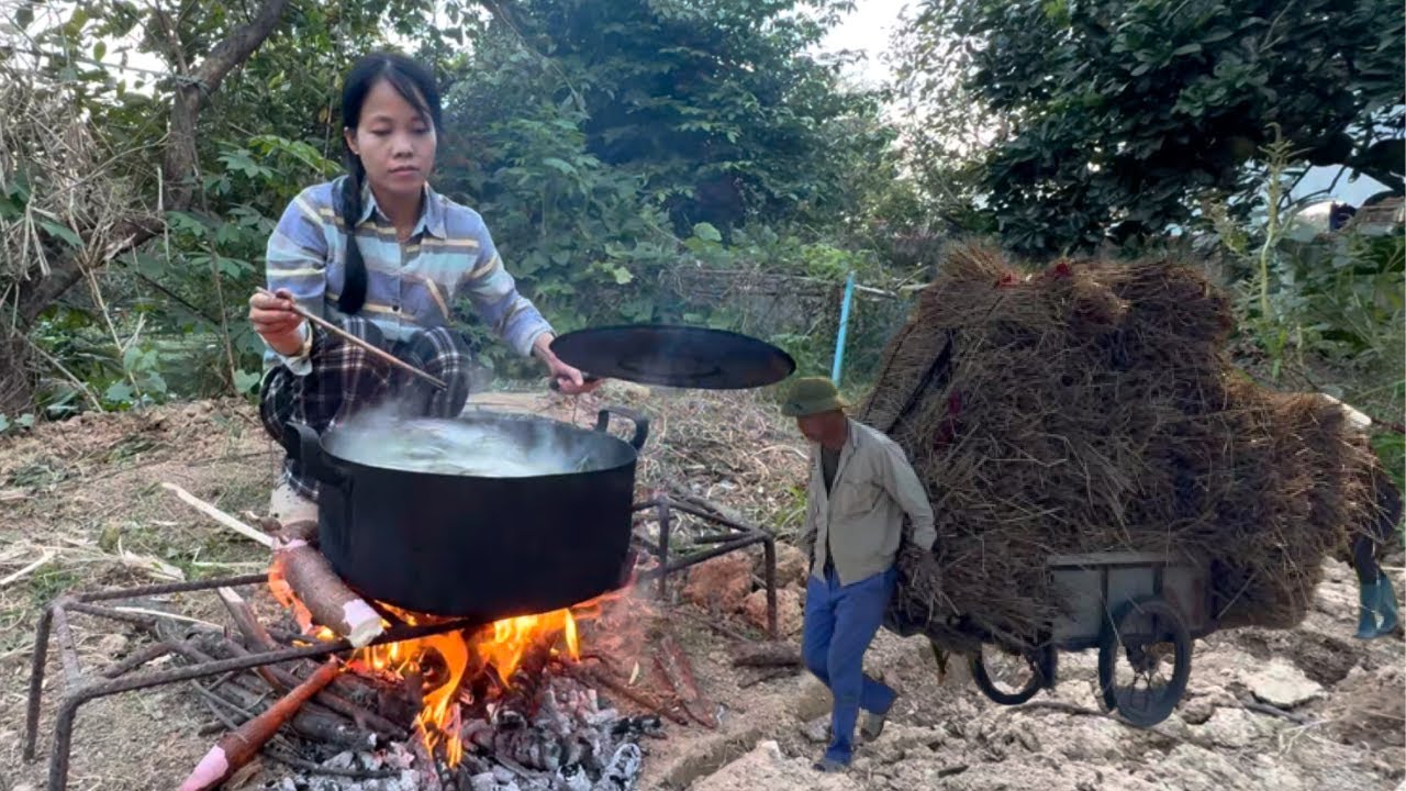 Collecting straw, herbal hair wash & roasting cassava — a peaceful family day in rural Vietnam