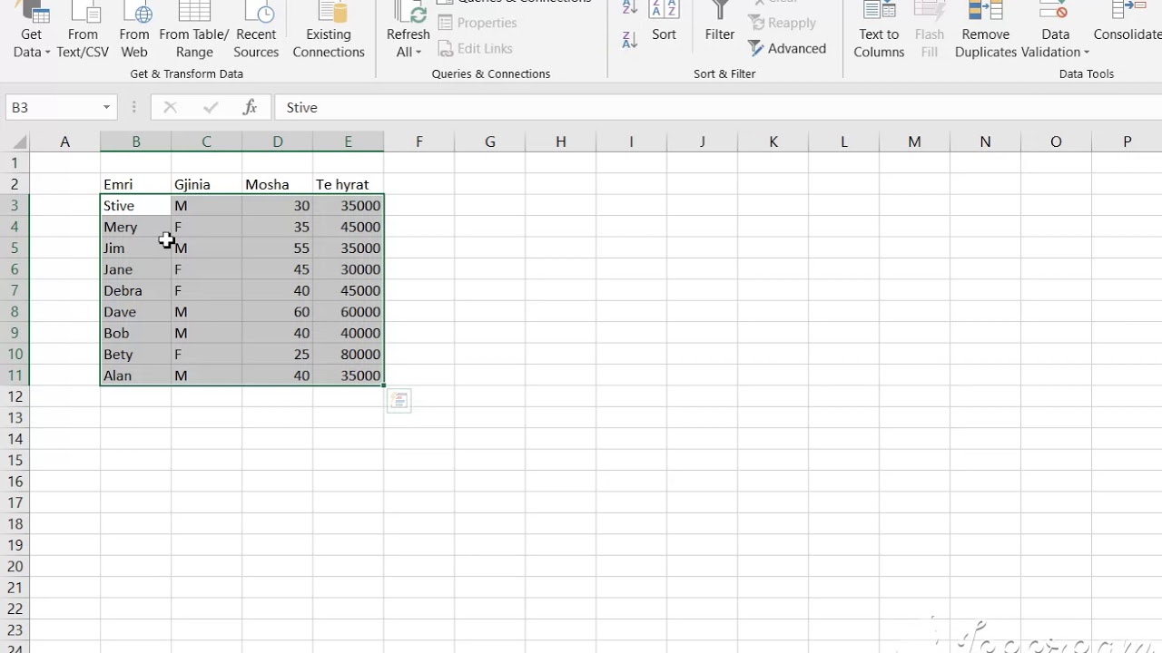 Sortimi i te dhenave (Excel)