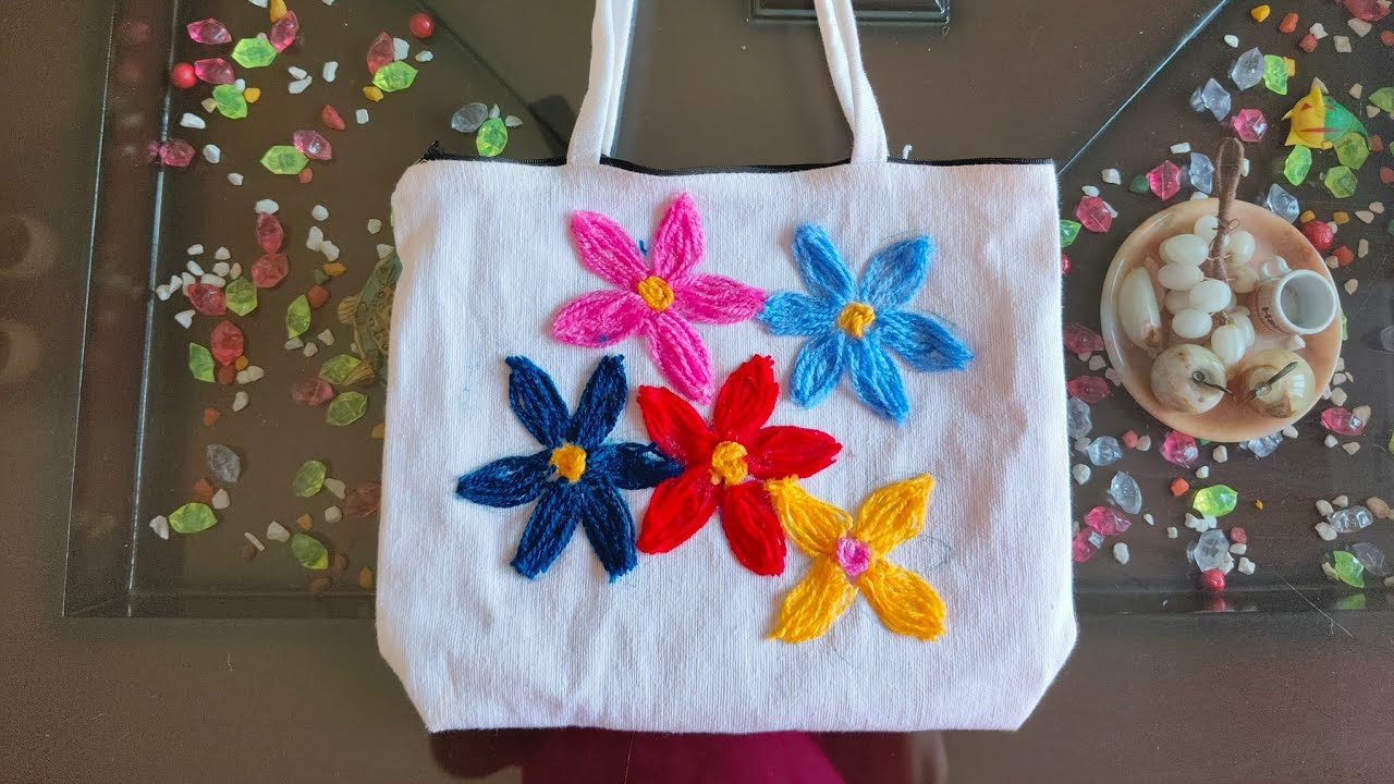 Thread Art l Simple bag convert into beautiful flower bag l wool Art l Poonam Singh DIY 