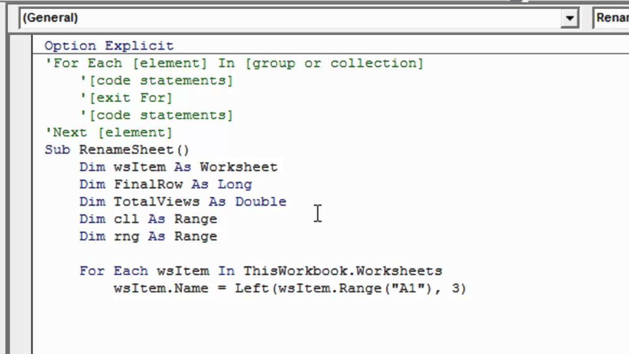Excel VBA - For Each-Next Loop