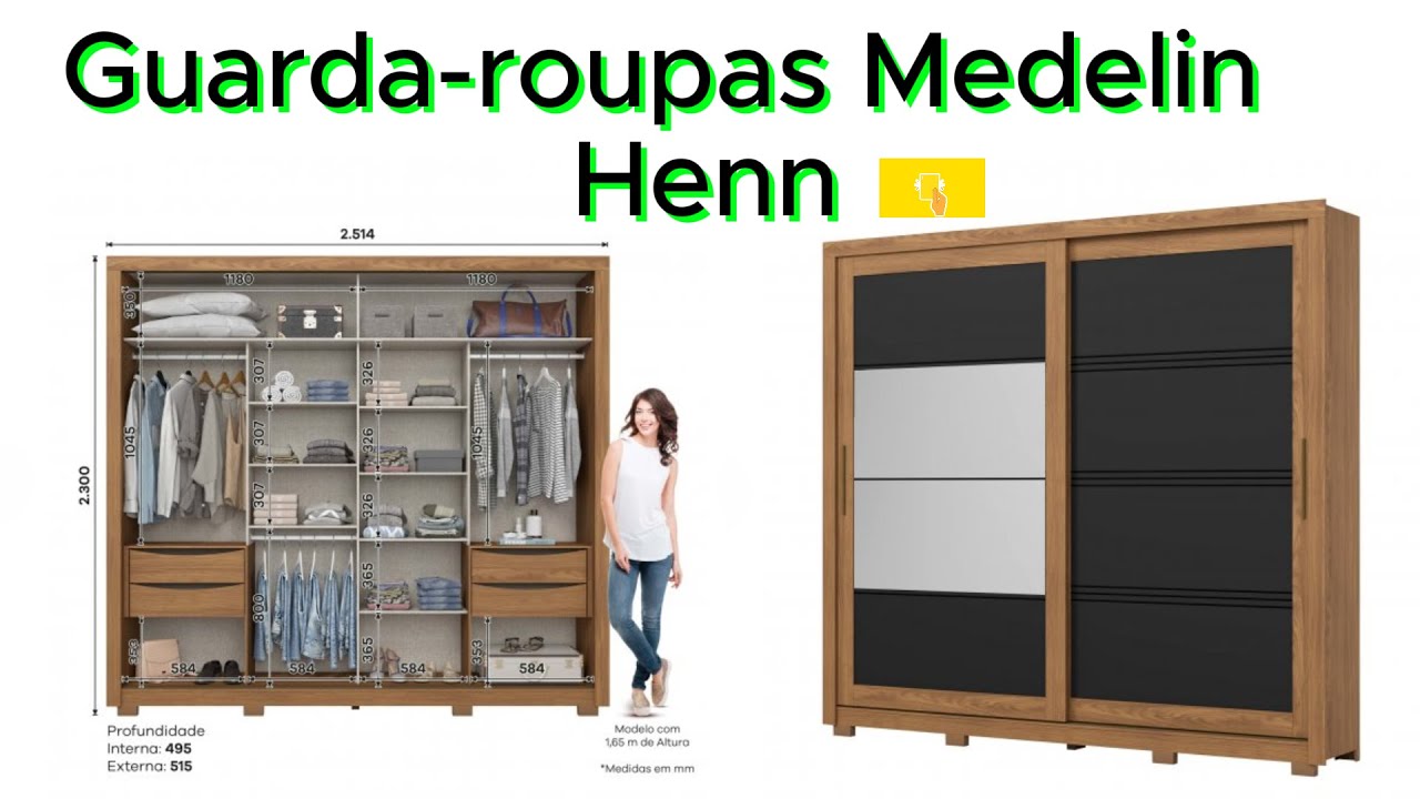 Guarda-roupa Medelin 02 Pts. correr Nature/preto Hp - Henn#montagem #guardaroupas #henn #passofundo