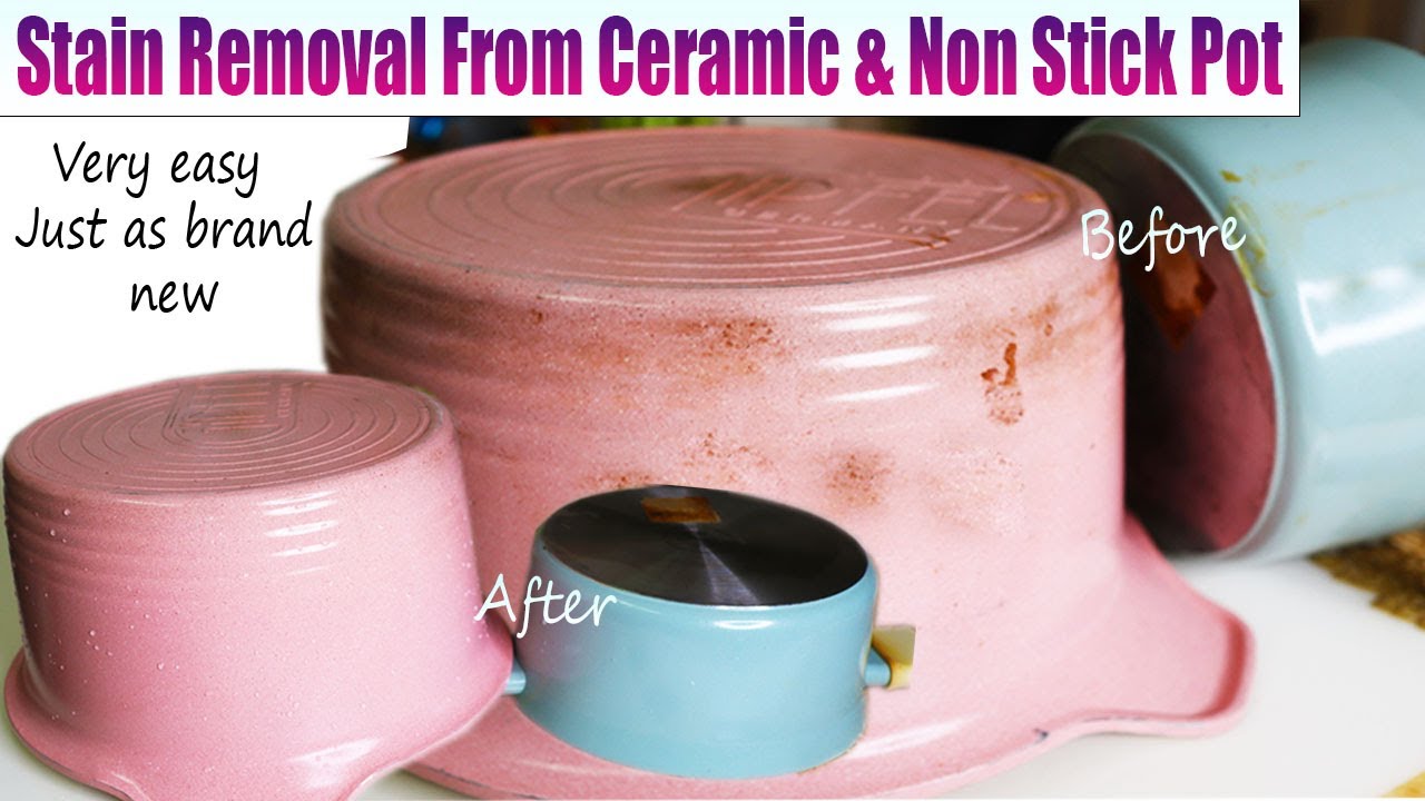 How To Clean Stained Back Of Ceramic Pot | Cleaning Ceramic Pot And Non Stick Cookware