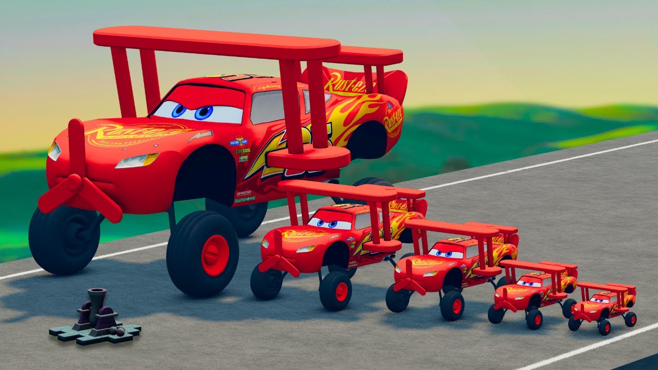 Big & Small Plane Lightning McQueen vs Old Cannons | BeamNG.drive