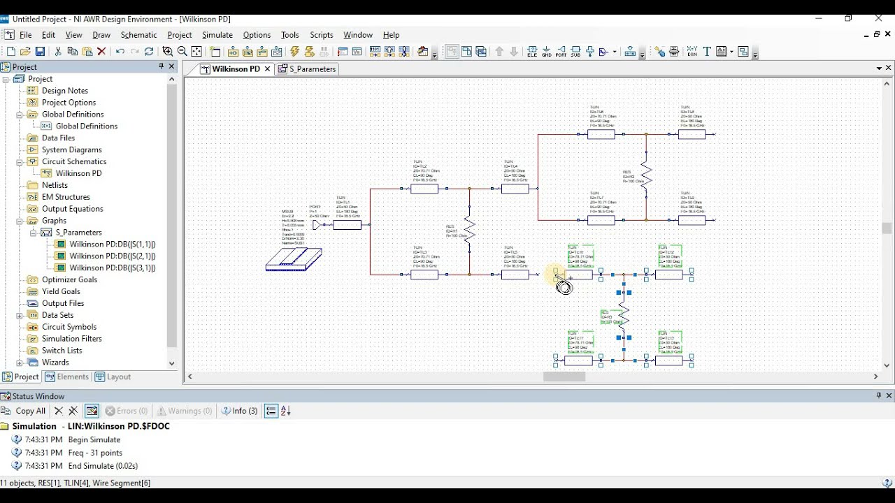Wilkinson Power Divider in AWR || Equal power divider || Easy to design without calculator