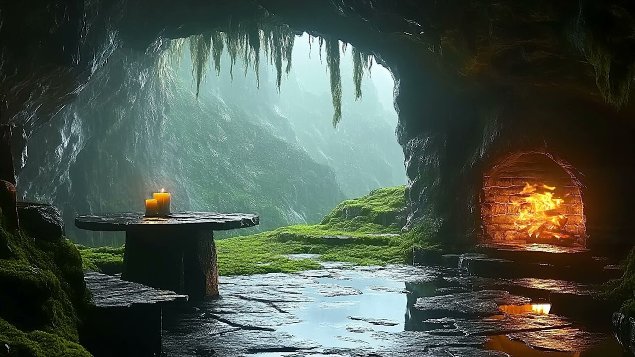 Stone, Water, and Silence | Long Rain Ambience Inside a Hidden Cave for Rest and Peace