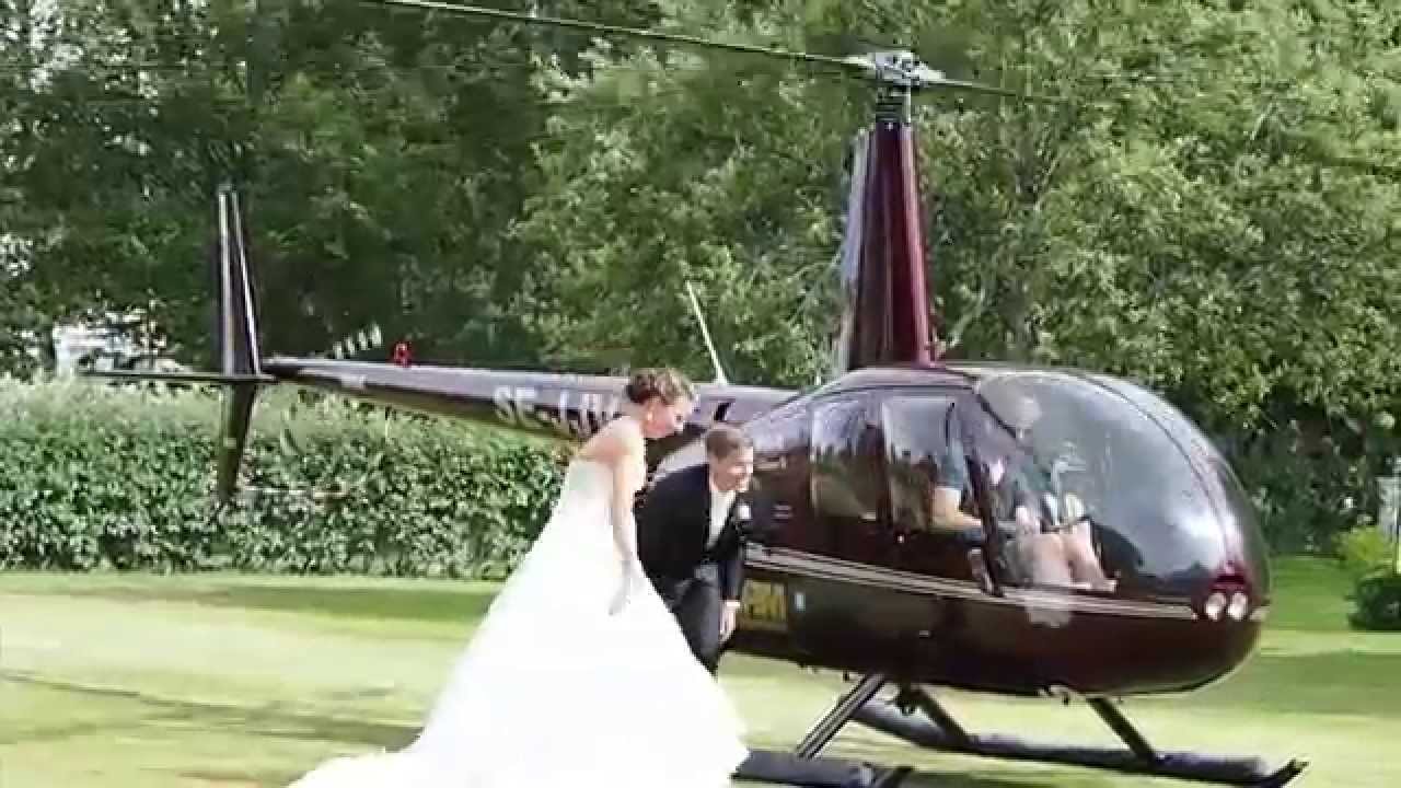 The bride and groom arrive at Villa Vanahem with Helicopter