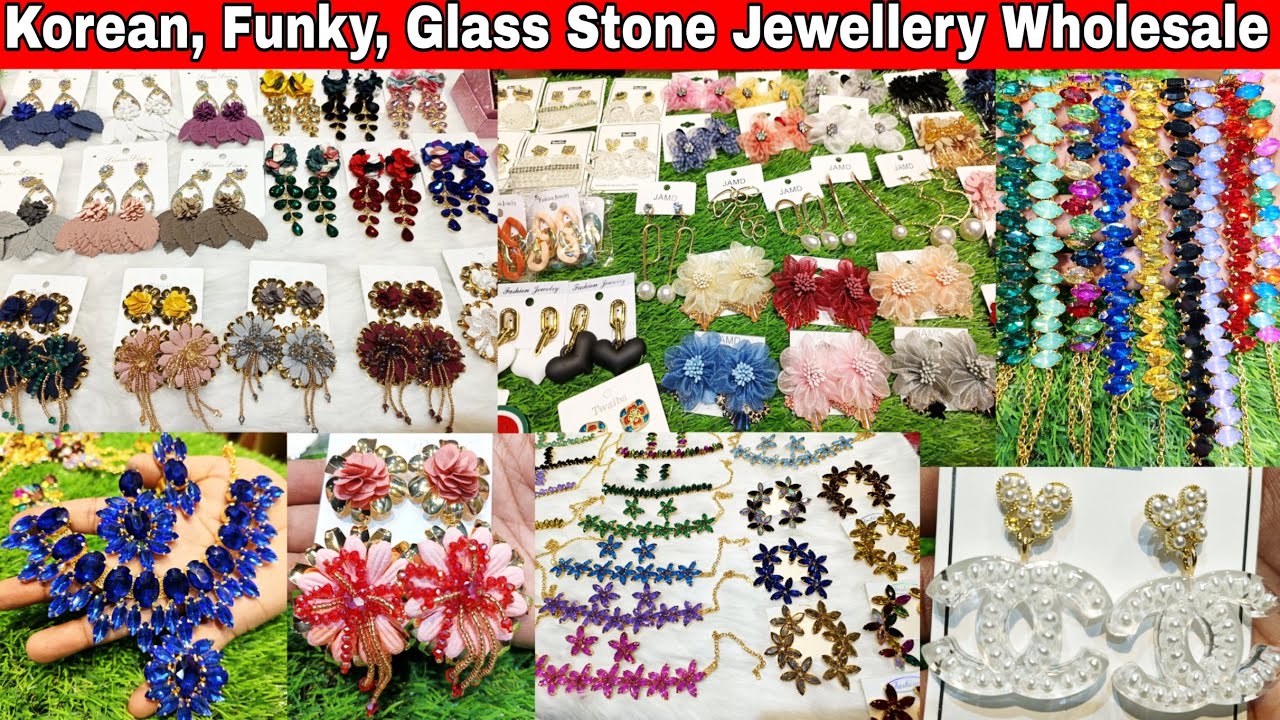 Latest Collection Original Glass Stone, Korean Jewellery | Funky Earrings Wholesale Shop In Kolkata