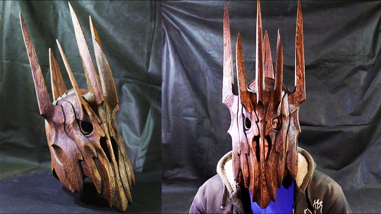 Sauron helmet, Lord of the Rings. Wood carving