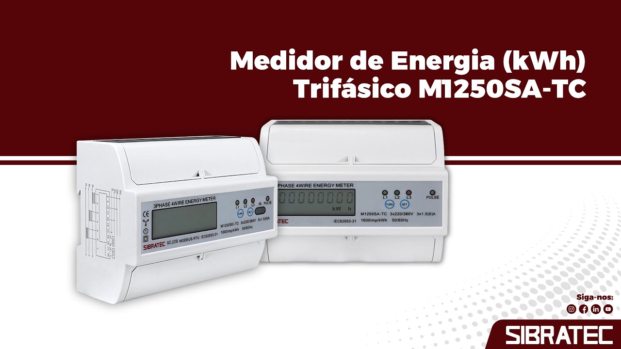 Medidor de Energia (kWh) M1250SA-TC Trifásico 220/380V - Medição por Transformador de Corrente