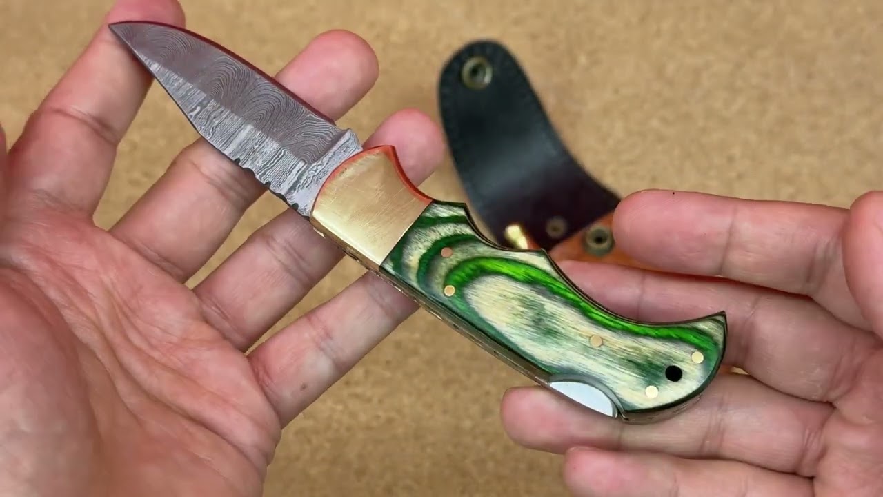 ASH HF87 Damascus steel custom handmade pocket folding knife