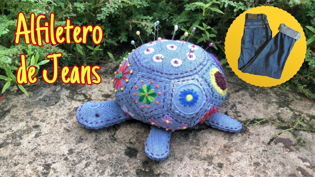 Reciclando Jeans Viejos/Alfiletero de Pentágonos Bordados