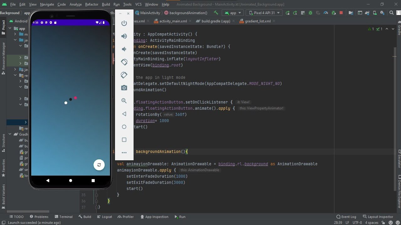 Animated Background In Kotlin with Floating Action Button and DotsLoader |Android|Android Studio