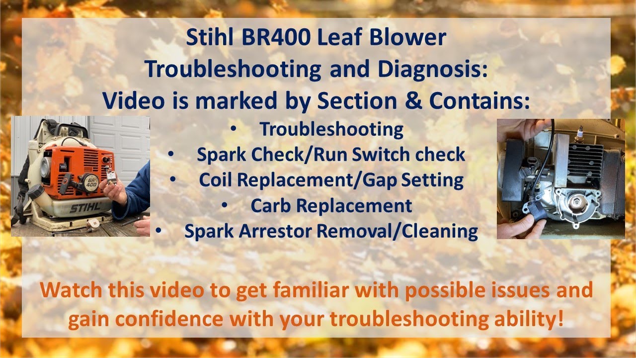 Stihl BR400 Leaf  Blower Troubleshooting. Replacement of Carb, Coil. Test Run Switch. Spark Arrestor