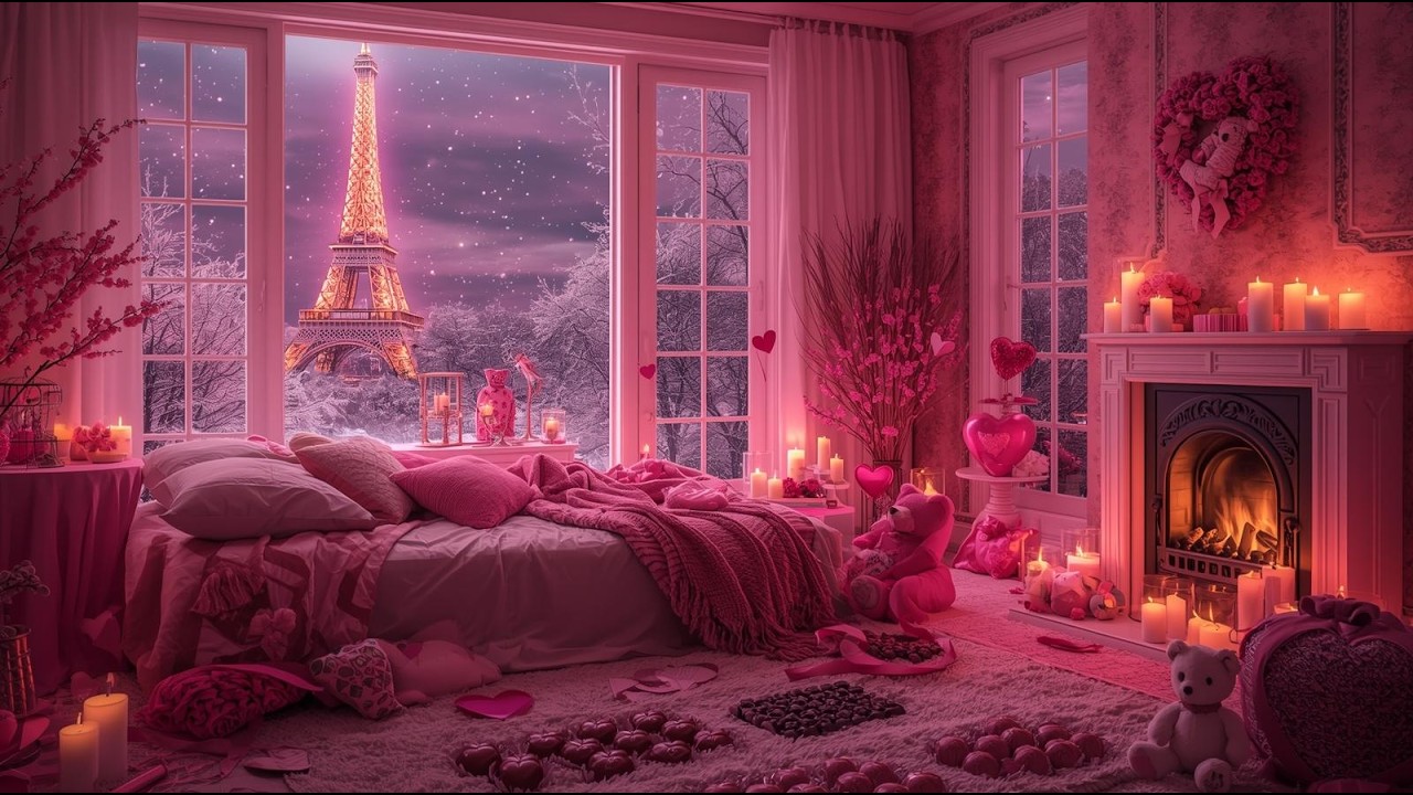 💗 Cozy Valentine’s Night in Paris | Fireplace, Snow & Romantic Ambience