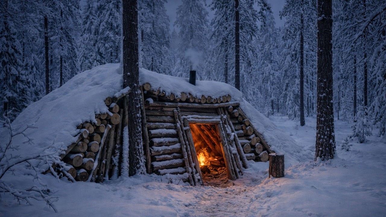 Snowstorm at the log cabin in the forest | Howling Wind and Falling Snow Sounds Sleep, Relaxation
