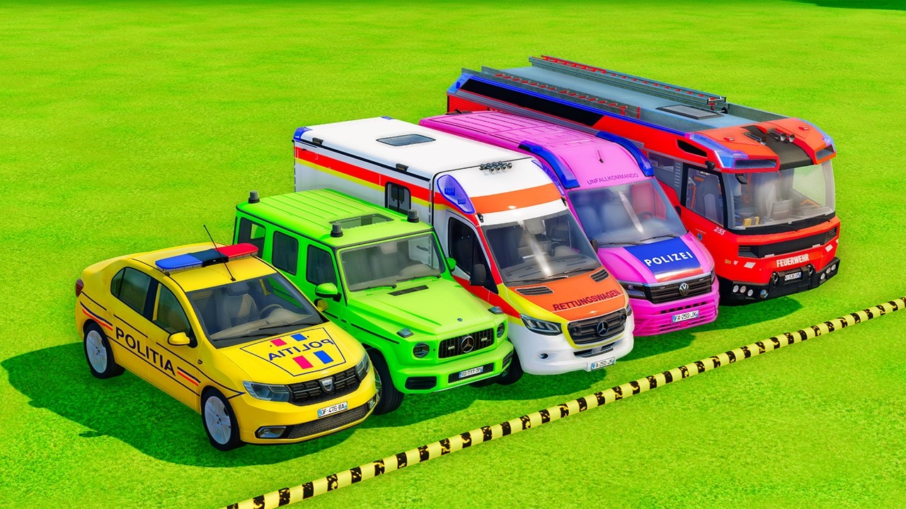 TRANSPORTING POLICE CARS, AMBULANCE, FIRE TRUCK, COLORFUL CARS WITH TRUCKS FARMING SIMULATOR 22!#051