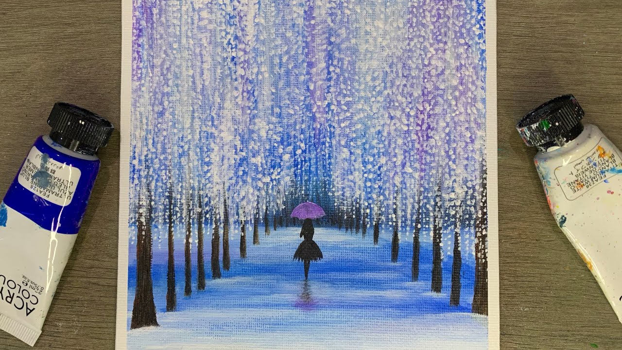 Alone Girl With Her Umbrella / Acrylic Painting for Beginners 