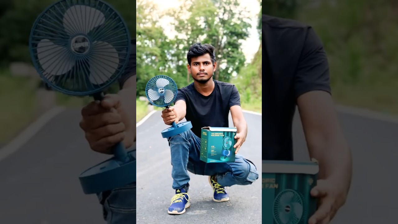 Телескопический складной вентилятор, видеообзор распаковки и тестирования, регулируемый вентилято...