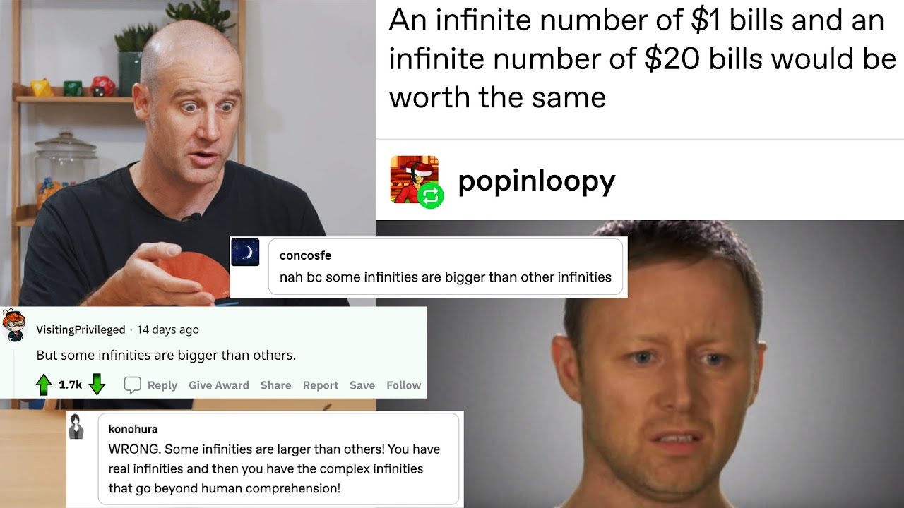 An infinite number of $1 bills and an infinite number of $20 bills would be worth the same