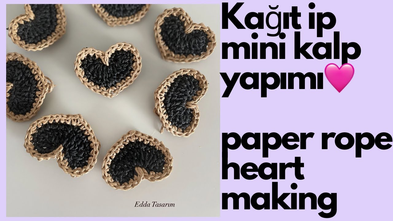 Kağıt ip kalp yapımı 🖤paperrope heart making🖤#crochet #diy #handmade #örgü #bag