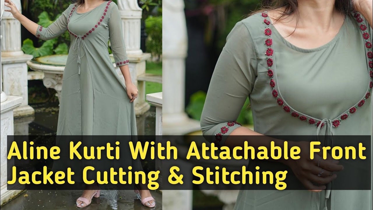 Aline Kurti With Attachable Front Jacket തയ്ക്കാൻ പഠിക്കാം/Cutting & Stitching Malayalam