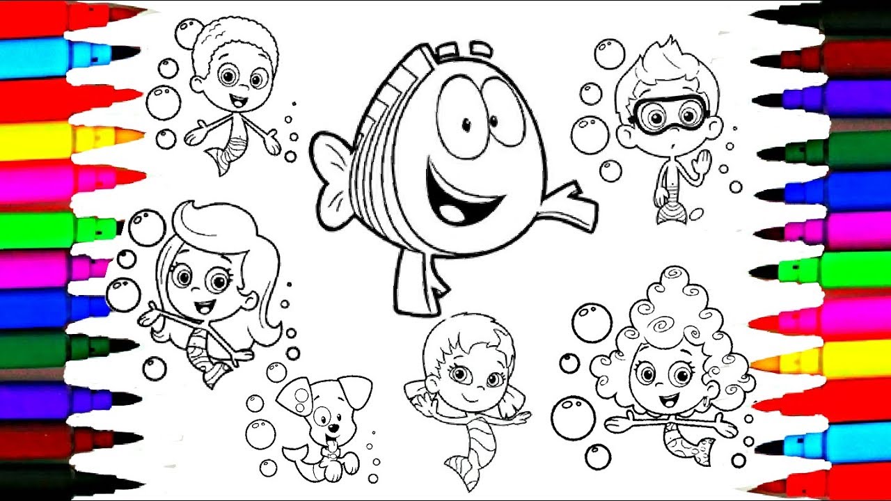 How to Draw Bubble Guppies Coloring Drawing Pages l Learning Videos for Kids Art Colored PENS