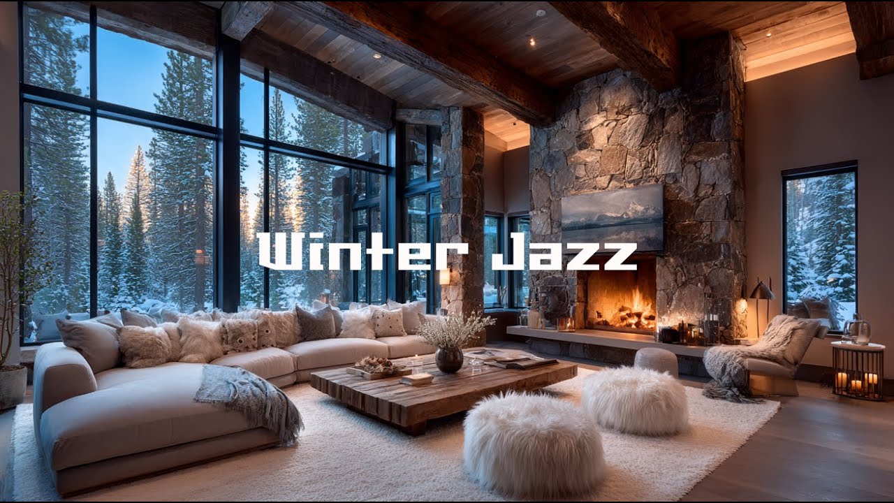 ❄️ 4K Winter Jazz  🔥 Fireplace Cabin Ambience | Smooth Jazz Long Play I Background Music for Relax