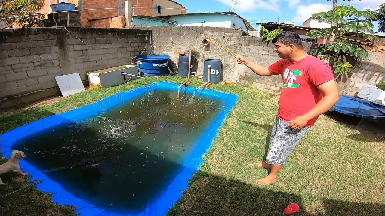 E POR ISSO QUE FIZ UM LAGO EM CASA pescando em casa
