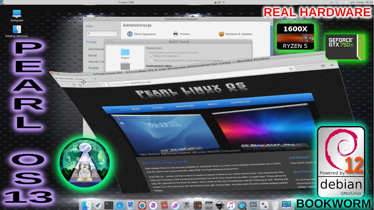 Linux Debian 12 Bookworm w stylu Apple czyli Pearl OS 13 z Compiz. REAL HARDWARE TEST  MacOS like