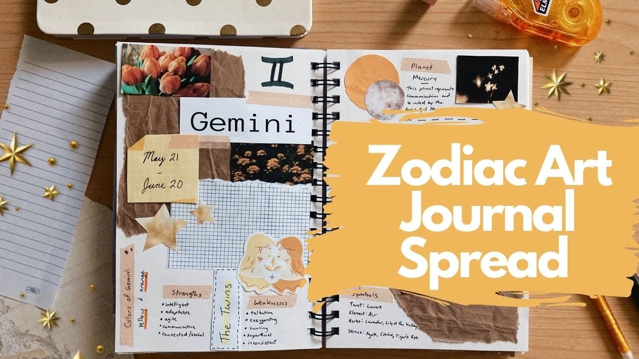 Gemini zodiac art journal and scrapbook spread