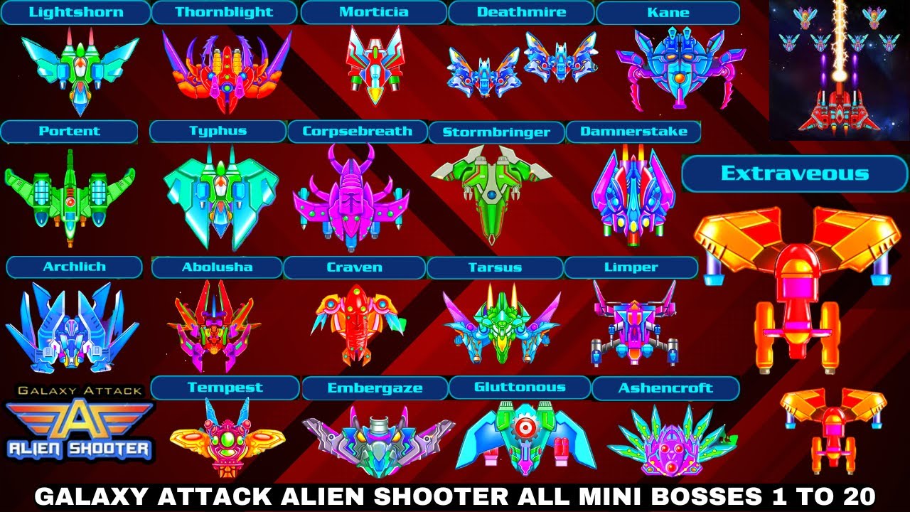 All Mini Bosses 1-20 in Galaxy Attack: Alien Shooter (Can You Beat Them?)