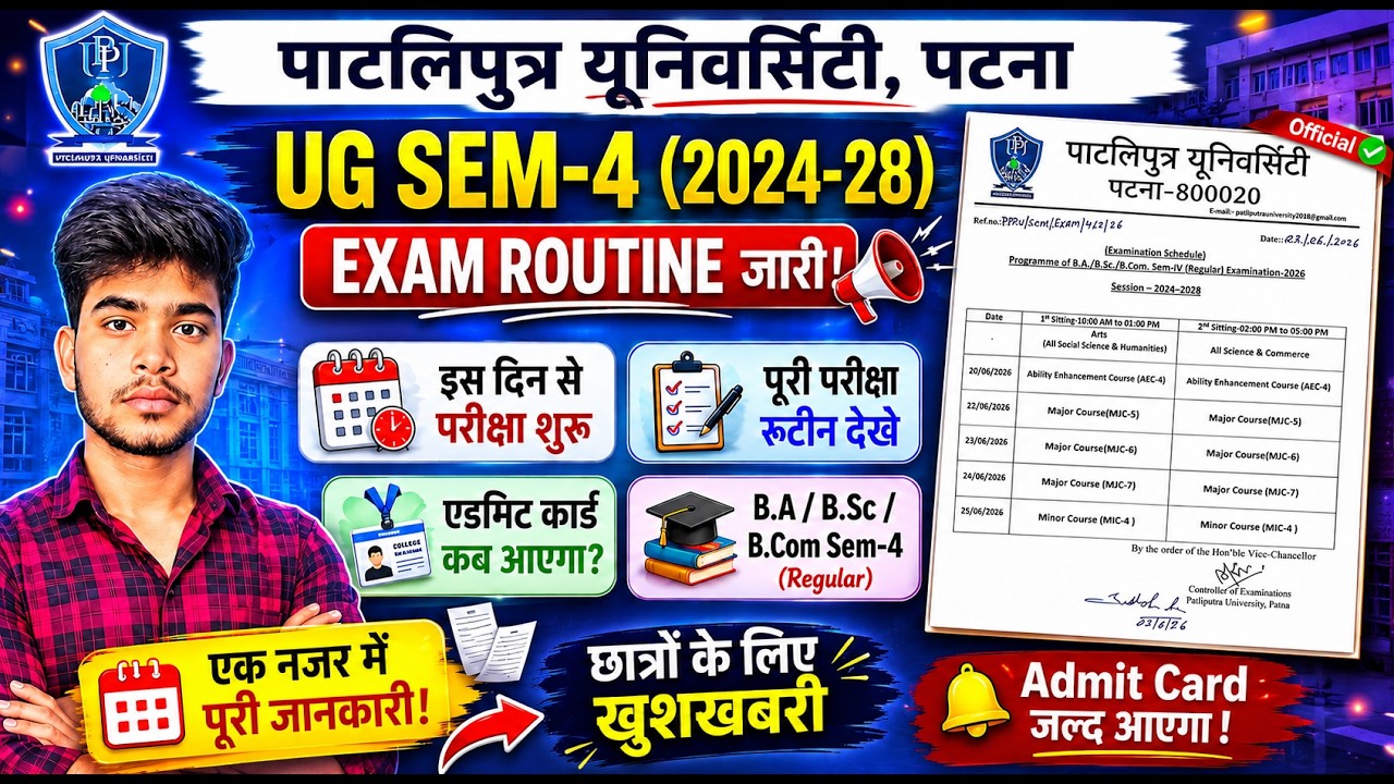 PPU UG SEM-4 (2024-28) Exam Routine Released | Patliputra University UG SEM-4 Exam Schedule Released