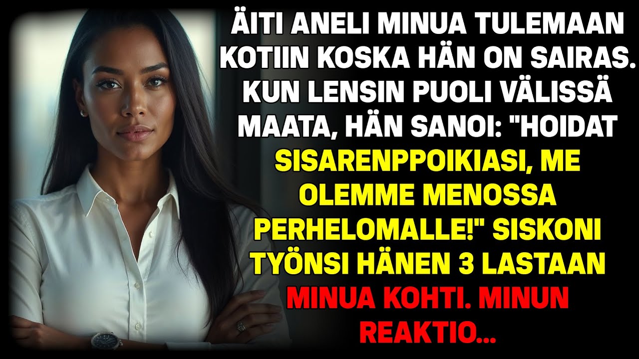 Äiti anoi minua palaamaan kotiin sairautensa vuoksi. Lensin puolen maan yli, hän sanoi...