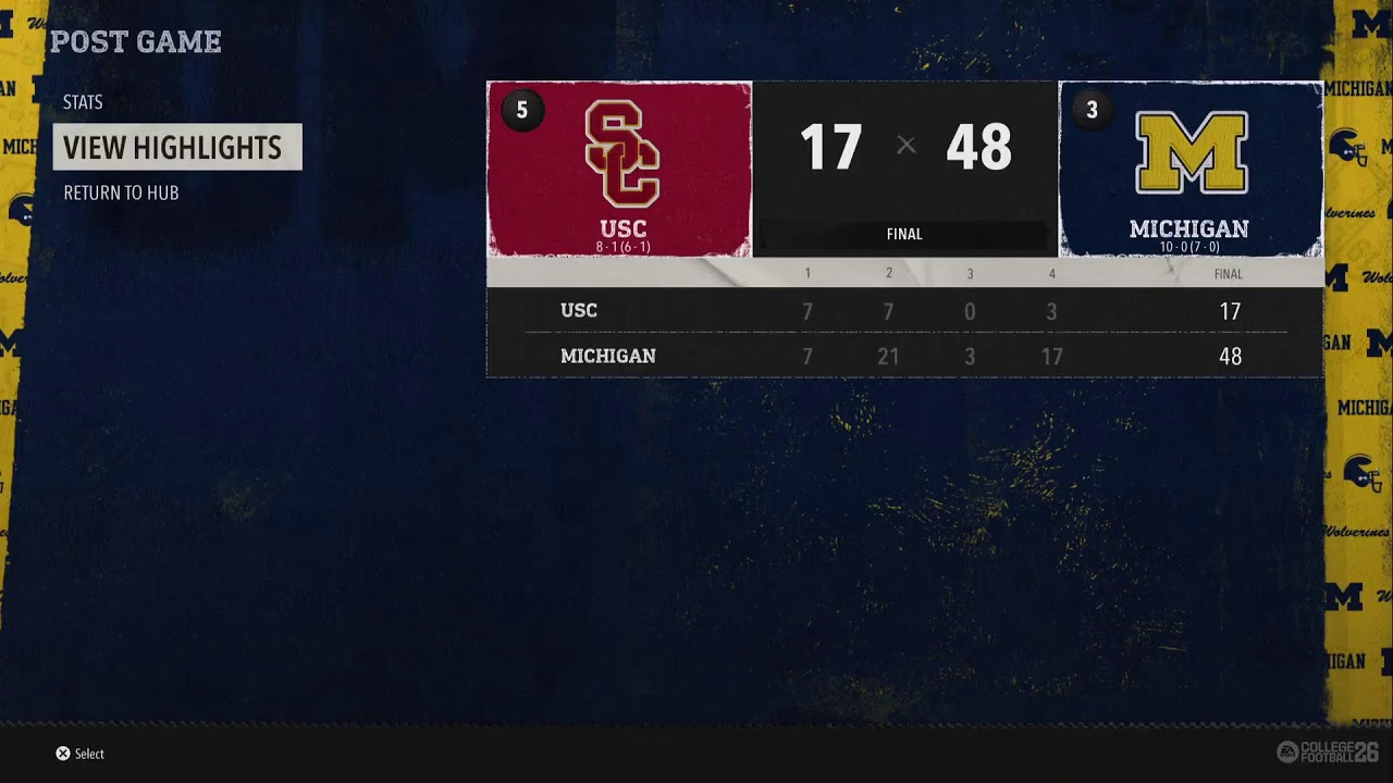 CFB26 Slow Sim Michigan Wolverines Dynasty week 10 2028