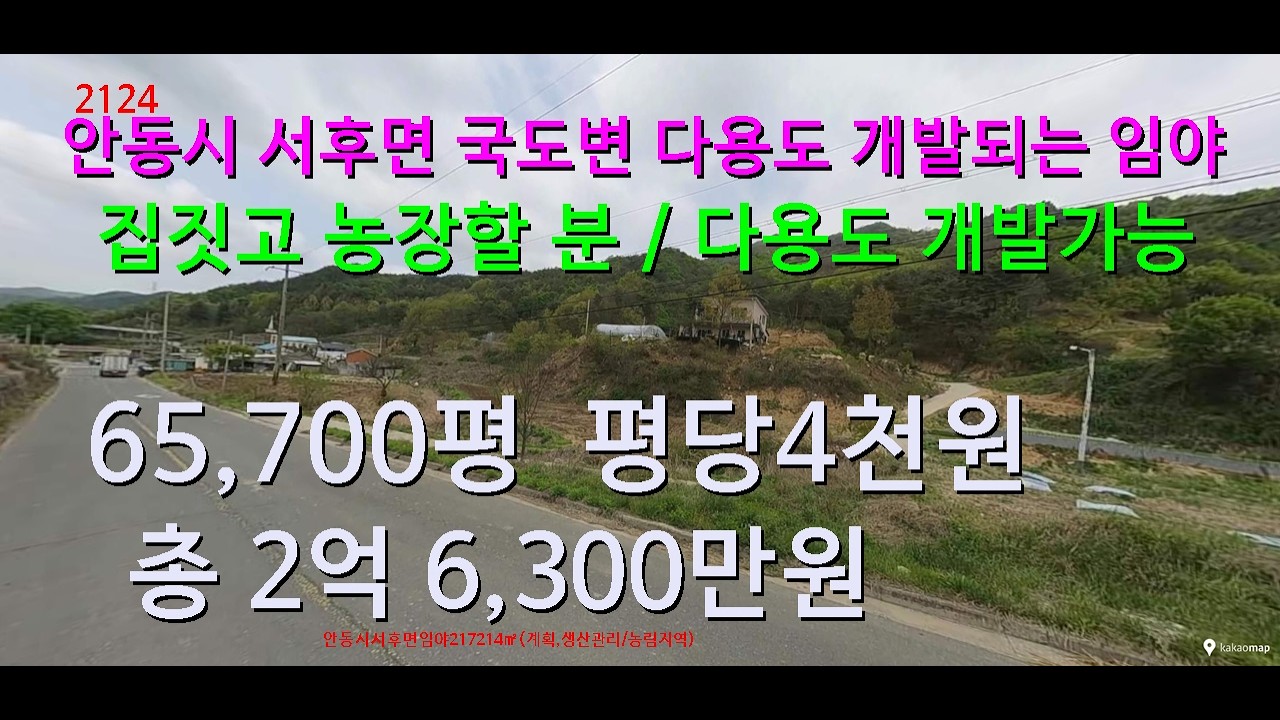 [번호2124}안동시 서후면 재품리 국도변 임야