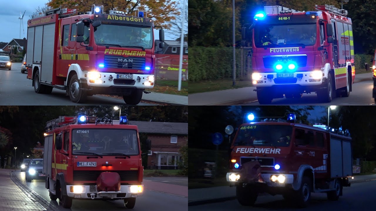 [Brennen zwei Reetdachhäuser | FEU G !] Einsatzfahrten Feuerwehren des Amtes Mitteldithmarschen