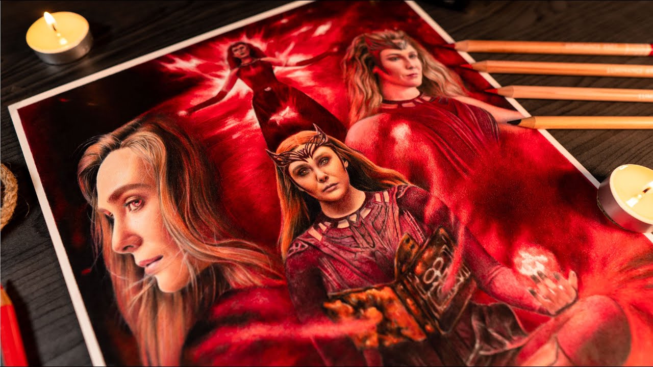 Drawing poster for The Scarlet Witch (Wanda Maximoff) - Doctor Strange in The Multiverse of Madness