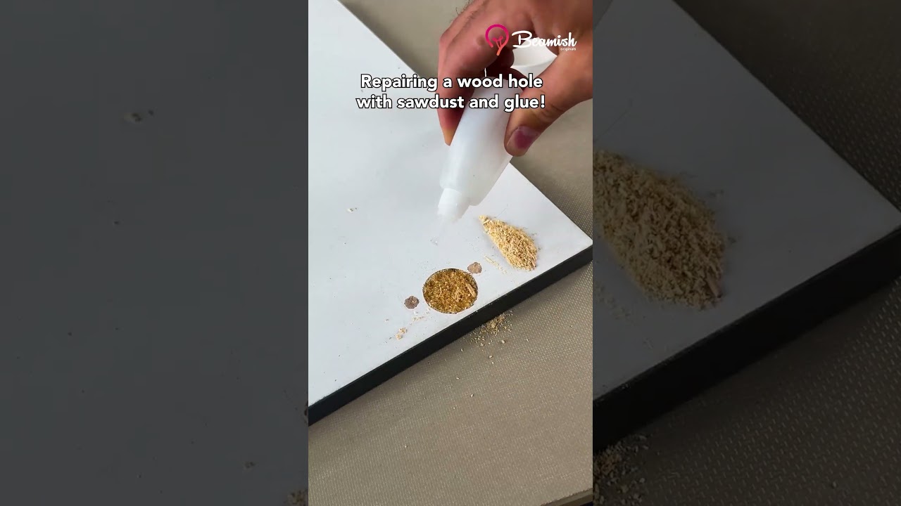Repairing a wood hole with sawdust and glue #wood #repairing #glue #tricks