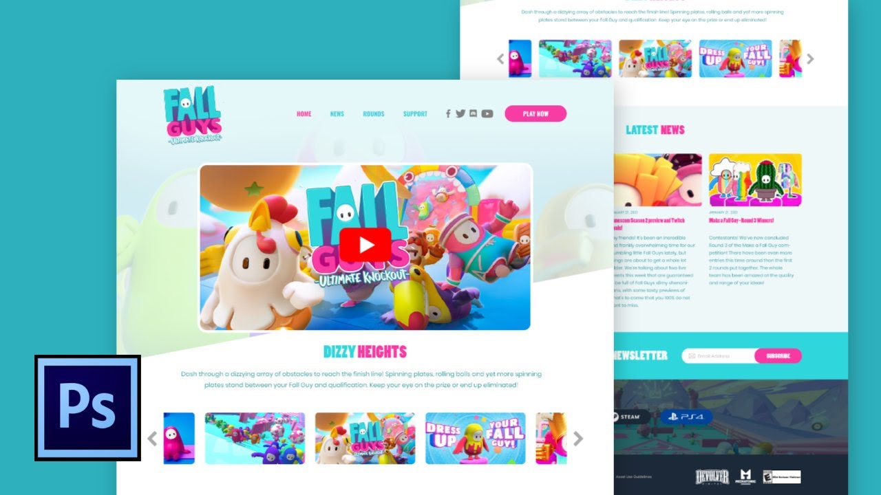 Create Fall Guys Web Design from Scratch in Photoshop