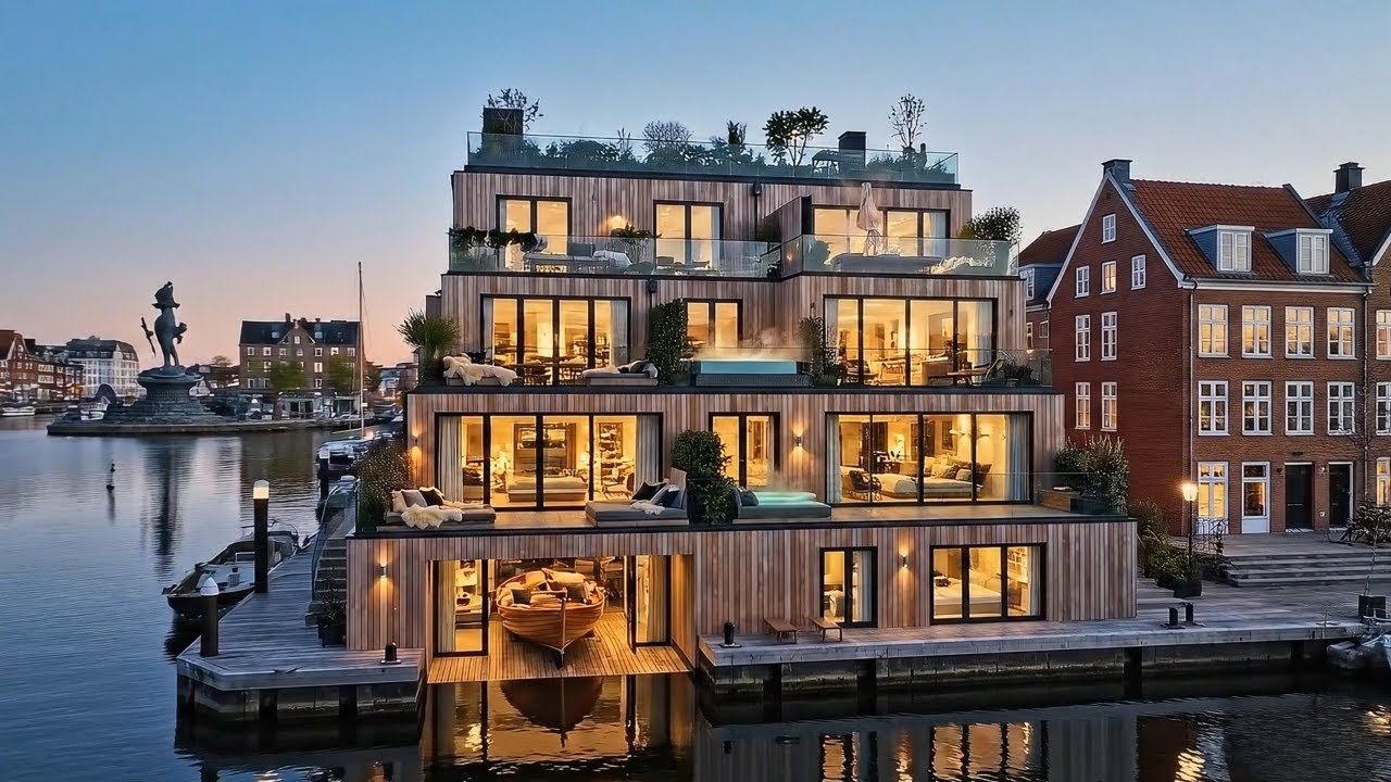 Inside a $340M Copenhagen Canal Villa | Danish Hygge Modern Waterfront Paradise Tour 4K