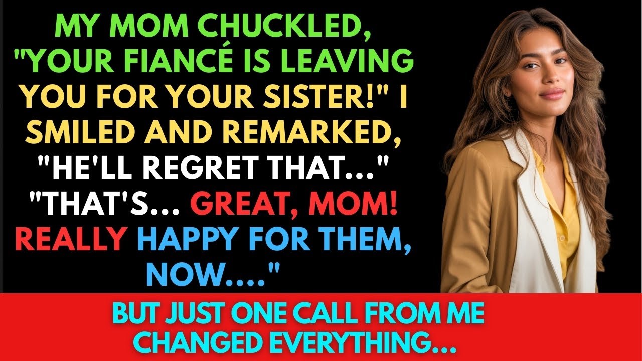 My mom chuckled, Your fiancé is leaving you for your sister! I smiled and remarked, He'll regret...