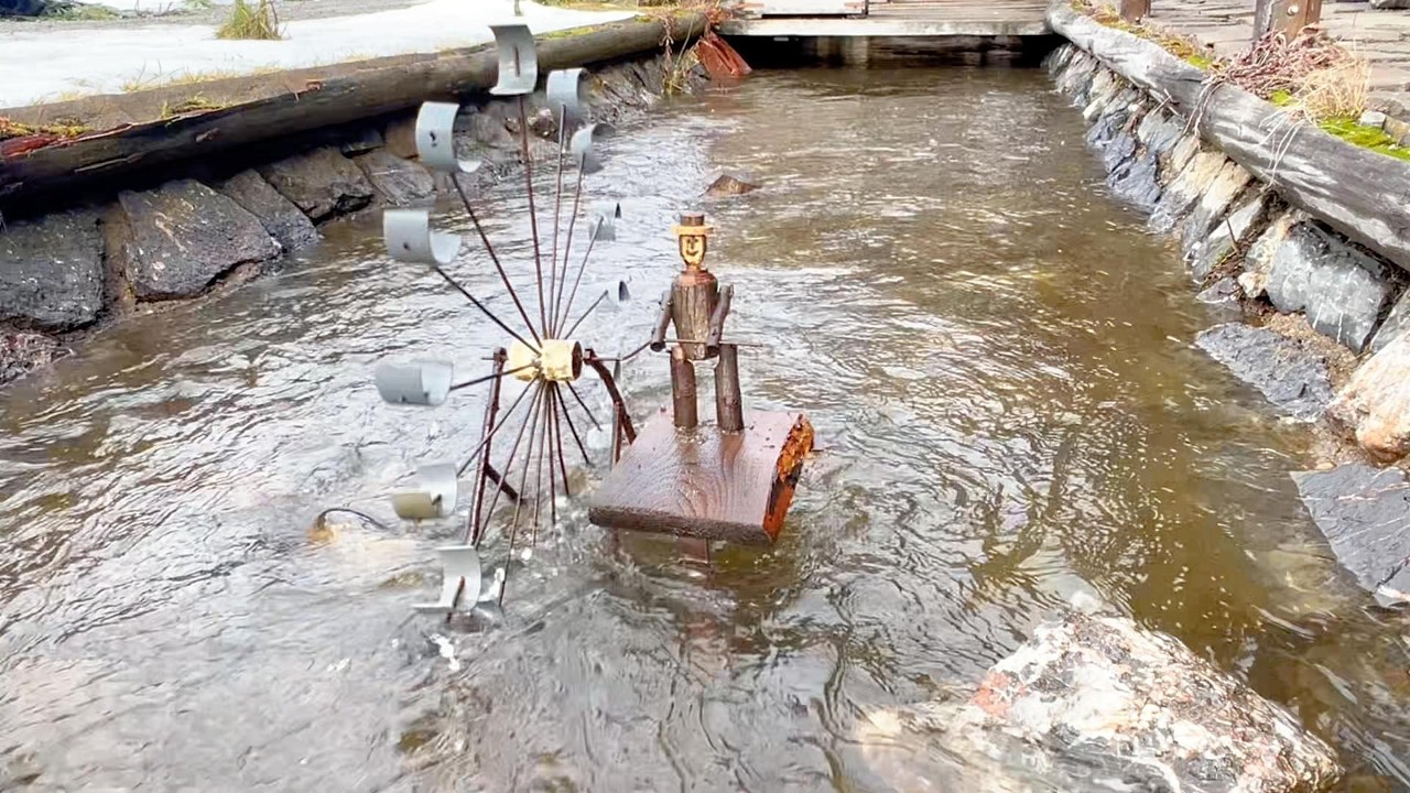 The Man and the Water Wheel – Kinetic River Art, Water Stream Sounds for Relaxation & Stress Relief