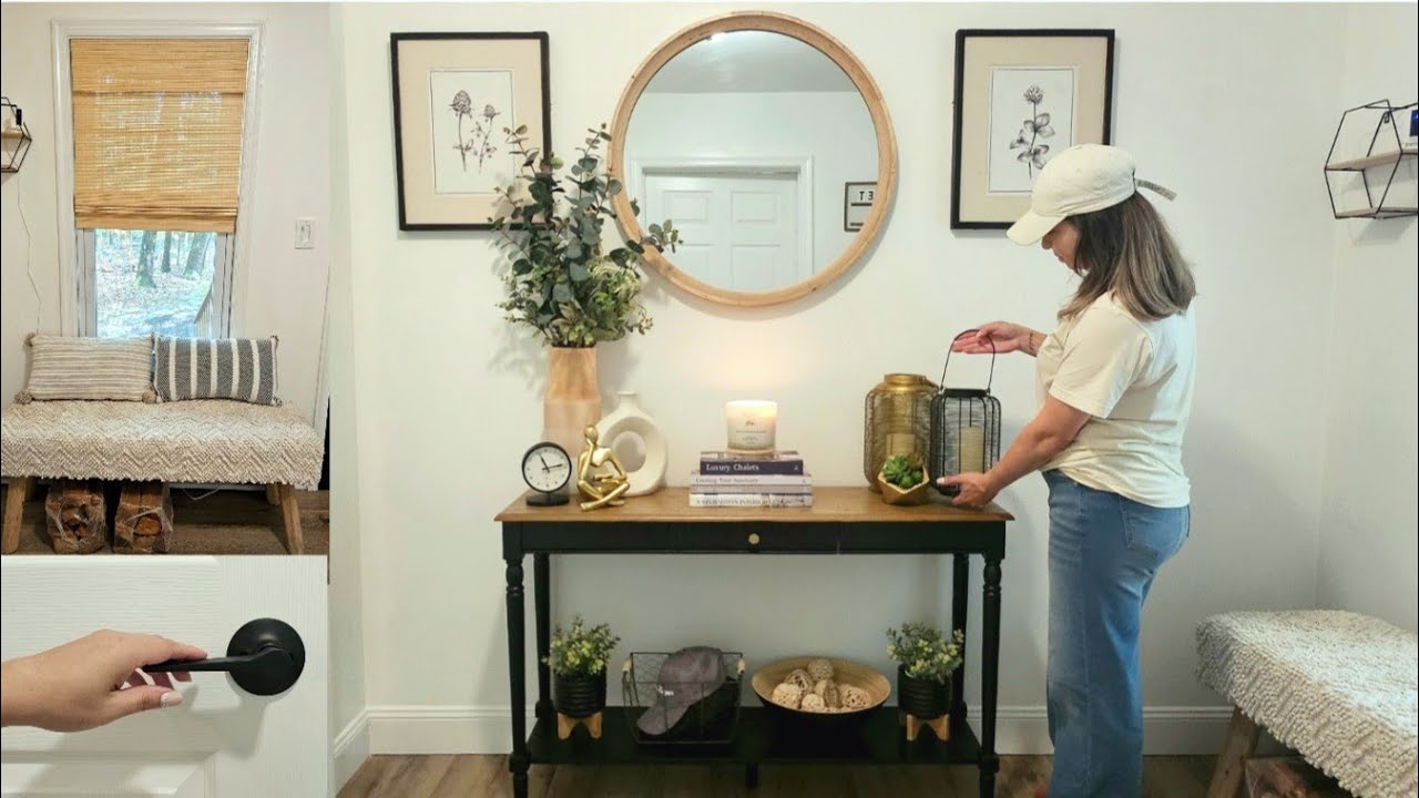 Affordable Entryway Makeover | Black Door Handles | Bench | Paint Refresh