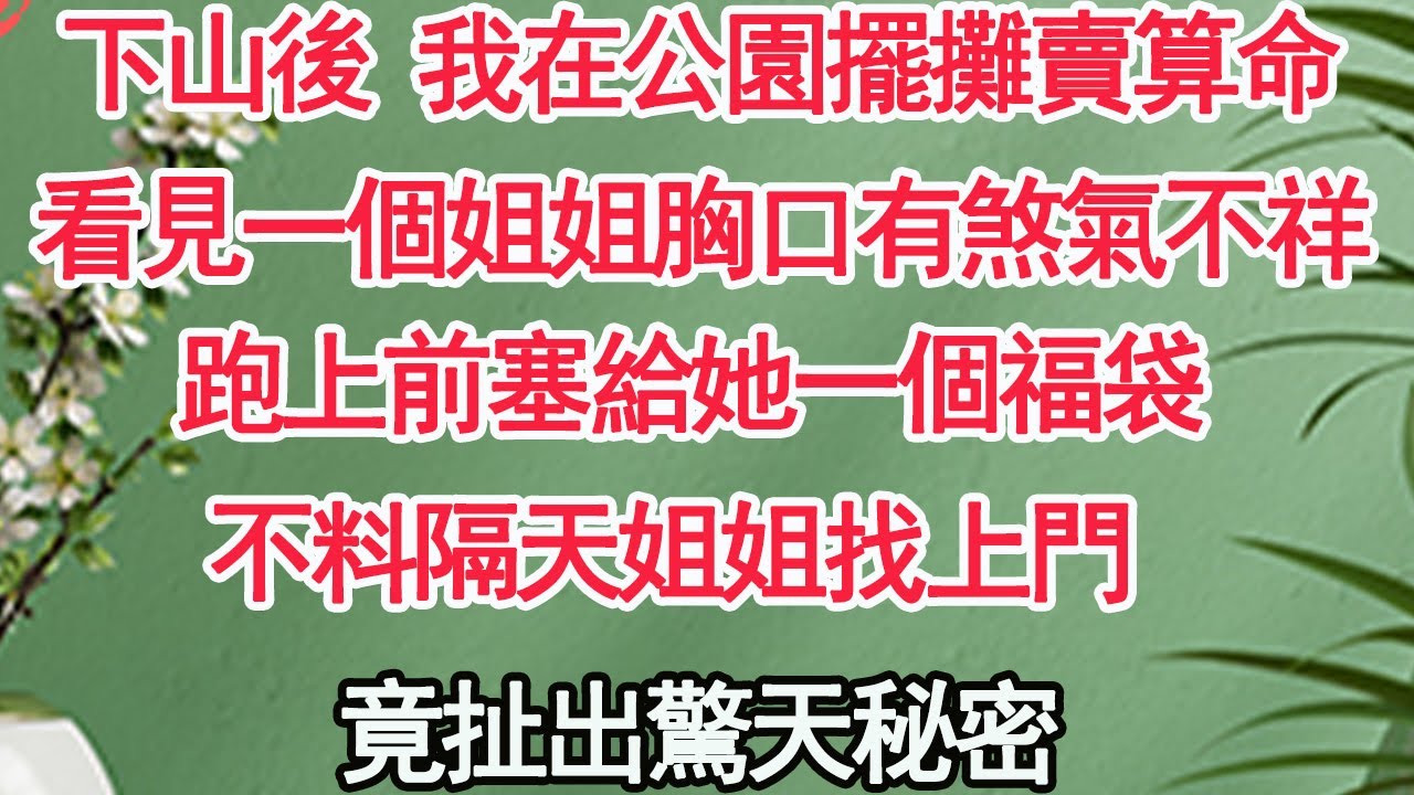 下山後 我在公園擺攤賣算命，看見一個姐姐胸口有煞氣不祥，跑上前塞給她一個福袋，不料隔天姐姐找上門，竟扯出驚天秘密【顧亞男】【高光女主】【爽文】【情感】